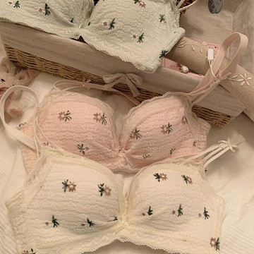 DUYI~夢詩 內衣女日系甜美森系碎花軟糯蕾絲泡泡小胸聚攏無鋼圈文胸防下垂