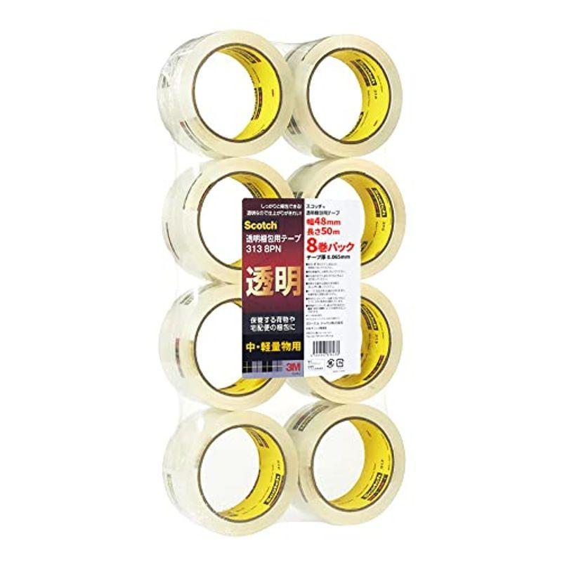 交換無料！ ３Ｍ スコッチ 透明梱包用テープ 中 軽量物用 ４８ｍｍ×５０ｍ カッター付 ３１３Ｄ １Ｐ １巻