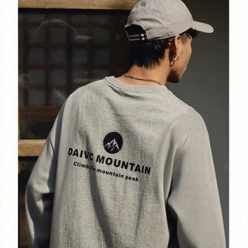 秋冬季日系印花山峯男士長袖T恤休閒流潮牌寬鬆純棉圓領打底體恤