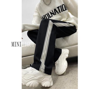 衛褲女2025新款春秋運動加長褲子直筒寬松衛褲高腰黑色休閑闊腿褲