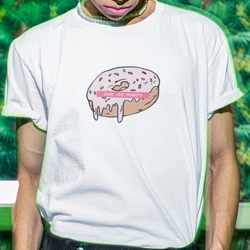 LOVE LIFE DONUTS 中性短袖T恤 白色 (現貨) 愛生活甜甜圈食物趣味韓版寬鬆純棉情侶潮T幽默班服團體