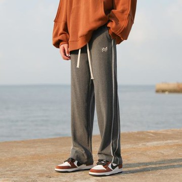 運動褲男款春秋潮牌寬松闊腿褲美式高街休閑長褲垂感拖地褲男褲子