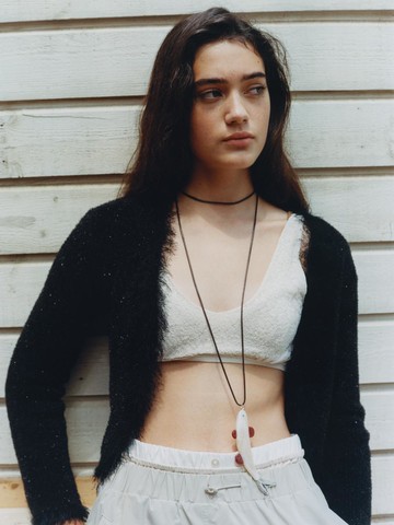 Fur Trimming Glitter Cardigan _ Black