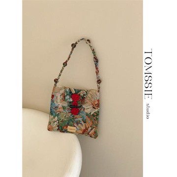 原創莫奈花園復古布藝小單肩包tomssie秋冬新款百搭休閑輕便小包