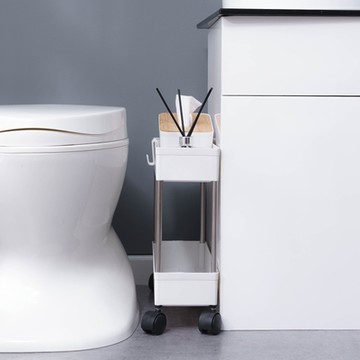 樂嫚妮 萬用二層置物車/隙縫收納推車-附輪/掛勾-(窄款)