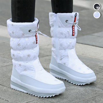 【Alice】韓國加絨厚底保暖雪花雪靴中靴