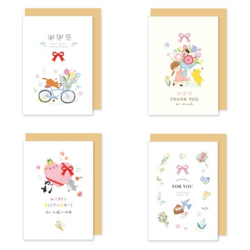 蝴蝶結祝福卡 25K-腳踏車/女孩捧花/大愛心/花圈For You