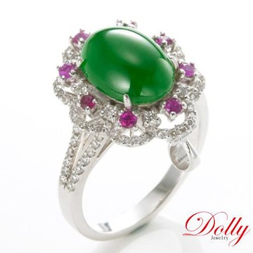 Dolly 18K金 緬甸冰種陽綠A貨翡翠鑽石戒指