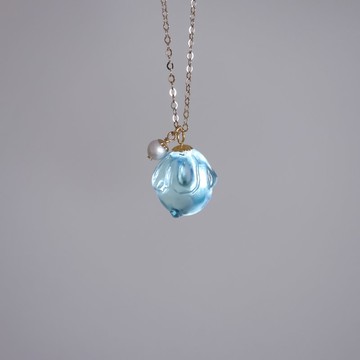 晴空藍 圓滾滾肥兔幾 天然海藍寶石鎖骨鍊 寶石級別光感