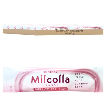 SunTORY 三得利 Milcolla 蜜露珂娜 膠原蛋白 恢復彈性光澤 含賽洛美 鎖住水分 光透維生素C  15包  97.5g  1袋