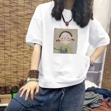 【台灣现貨】100%純棉T恤 短袖女 日係短袖 上衣女 短袖上衣 純棉短袖 卡通印花 t恤 寬鬆T恤 短袖T恤 情侶短袖