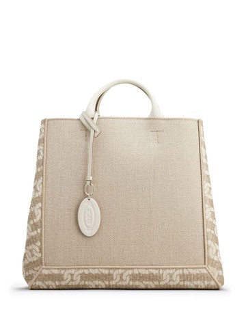 Tod's - large Shopping tote bag - women - Canvas/Linen/Flax/Polyurethane/CALFSKIN/Polyamide - One Size - Neutrals