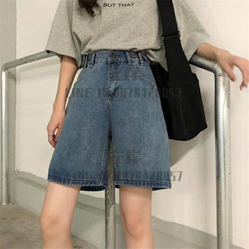 大碼五分牛仔短褲女夏季高腰寬鬆顯瘦闊腿褲辣妹中褲子【雲木雜貨】