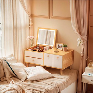 公司貨附發票 現代簡約化妝桌小戶型飄窗梳妝臺一體收納柜儲物柜家用臥室化妝臺 快速出貨