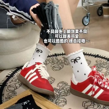 aa百貨秋冬款襪子女波點蝴蝶結系花邊中長筒襪甜美可愛潮百搭新款堆堆襪🥗百貨商店🥗