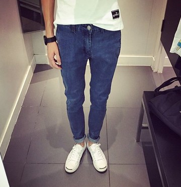 韓國  原色 復古牛仔褲