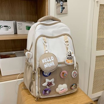 可愛痛包雙肩包女生ins大容量初中高中學生撞色校園書包電腦背包