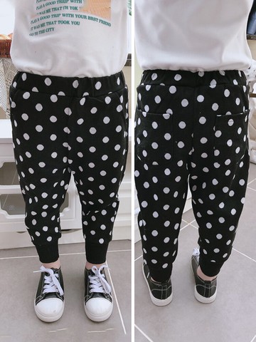 冬季新款 兒童寬松舒適加厚休閑褲 男女童可愛圓點束口長褲1入