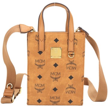 MCM Visetos Aren 超迷你 經典老花塗層帆布手提/斜背托特包(干邑棕)