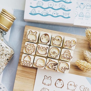 手工橡皮章－G 夏日水上派對 自填表情章 2X2cm (12款)