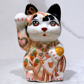 【莓舞甜心】日本清水燒招財貓 - 黑地紅葉