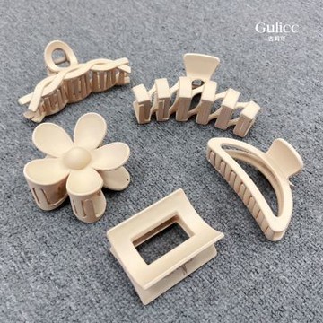 Gulicc 韓式 ins 奶茶系 鯊魚夾 5入(髮飾 頭飾 髮帶 髮繩 髮束 生日禮物 雙11 聖誕節)