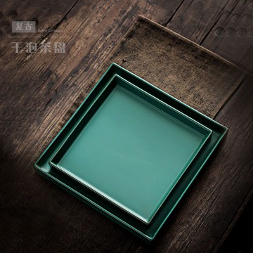尚巖 陶瓷茶托盤正方形家用茶盤復古功夫茶具干泡盤小號茶臺壺承