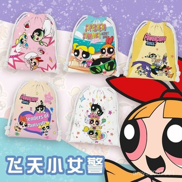 『臺灣-出貨』✨抽繩束口袋學生化妝品收納袋旅行衣物整理袋禮物袋飛天小女警收納袋耐用厚實卡通應援袋拉繩禮品袋 6YCF