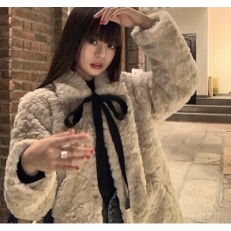 韓国 ファッション レディース ファージャケット アウター リボン ゆったり レトロ ふわふわ フェミニン きれいめ 大人可愛い 防寒 暖か 通販 Lineポイント最大1 0 Get Lineショッピング