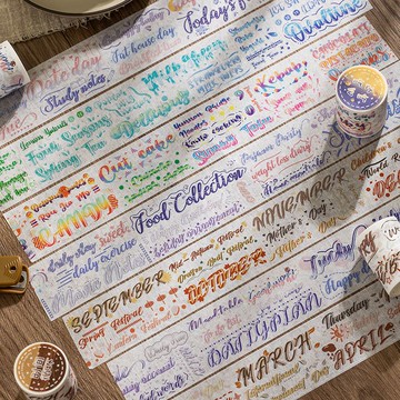 語閑brush手賬膠帶 花體英文手賬日記和紙特油diy裝飾膠條素材貼