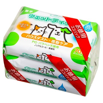 Clean One 寵物用清爽濕紙巾 無香料 70張  1套  3個裝
