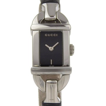 【日本直送】寶緹嘉 GUCCI 手鐲錶 6800L 不鏽鋼 x 竹節 石英 指針式顯示 黑色錶盤 女仕款【二手】