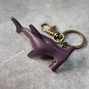 植鞣皮革 海洋生物 紫色 雙髻鯊 Hammerhead shark Key holder