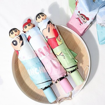 晴雨傘🎀 蠟筆小新公仔頭可愛卡通三折久和版手動傘8K黑膠晴雨兩用萌趣