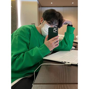 MRCYC圓領衛衣男春秋季韓系寬松潮流高級感純色套頭上衣百搭外套