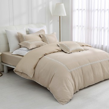 雙人兩用被套特大床包組/美國棉授權品牌 300織 純色刺繡 / 米蘭達 [鴻宇] 台灣製 - 2380