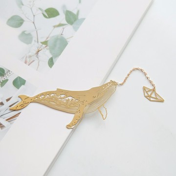 鯨魚小船書簽中國風古典文藝小清新禮品文具金屬創意黃銅鍍金書簽