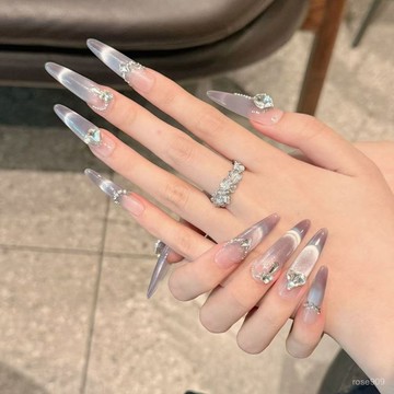💅限時下殺穿戴甲💅紫色純手工爆閃穿戴漸變貓眼韆金美甲法式可拆卸氣質高級顯白輕奢手工穿戴甲 SR4V