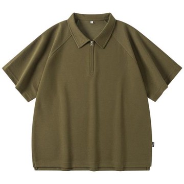 軍綠！重磅珠地棉純色短袖polo衫簡約百搭夏季休閑親膚男女款上衣