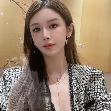 新款♥【鈦鋼不褪色】美人之淚閃鋯石脣形魚嘴Y流蘇ins純欲雙層閨蜜項鍊