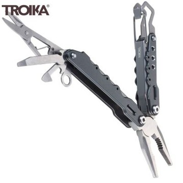 德國TROIKA七合一MULTI-TOOL旅行迷你工具REISEGERAT KTL08/GY(不鏽鋼;多功能:鑰匙圈/尖嘴鉗/開瓶器/剪刀/一字起子/登山扣)多用途戶外求生工具