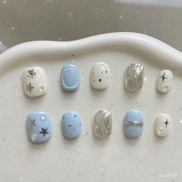 😍加一出品😍穿戴美甲手工純手工可愛短款指甲新款貼片可拆卸甲片學生星星爆款純手工穿戴甲 5FBR