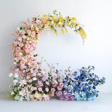 免運 可開發票 漸變色月亮花藝拱門套裝 攝影網紅打卡儀式婚禮氛圍布置仿真假花