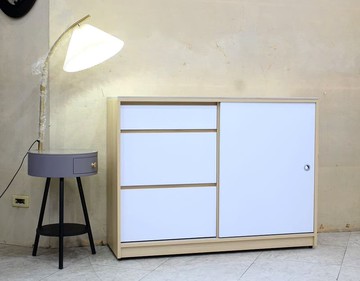 【歐風別館】凱米四尺白色+楓木雙色岩板餐櫃下座【基隆至台中免運費】