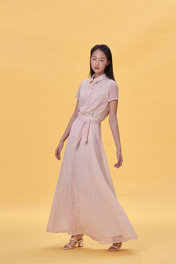 粉色透明格子長裙