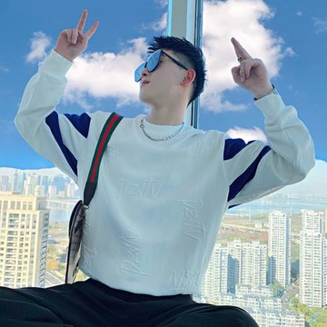 高級感撞色衛衣男春秋季圓領長袖T恤2025新款高街ins潮牌痞帥外套