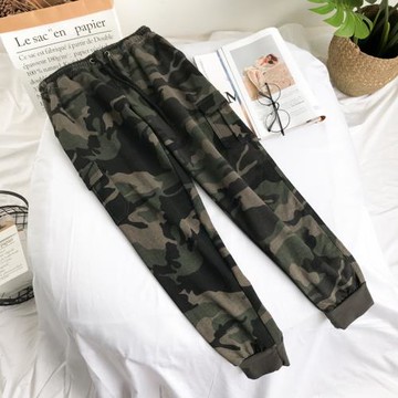 春秋棉質迷彩顯瘦工裝哈倫褲運動褲休閑長褲可情侶 迷彩褲女 寬松