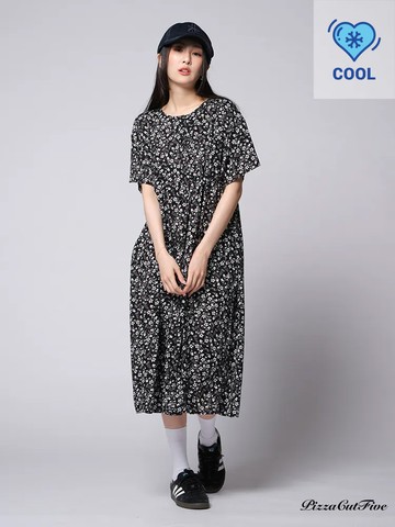 [涼感洋裝] 滿滿小花短袖傘狀洋裝 PizzaCutFive PCF241485005