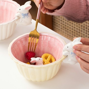 肆月陶器 可愛卡通蔬菜沙拉水果少女學生宿舍泡面甜品兔子麥片碗