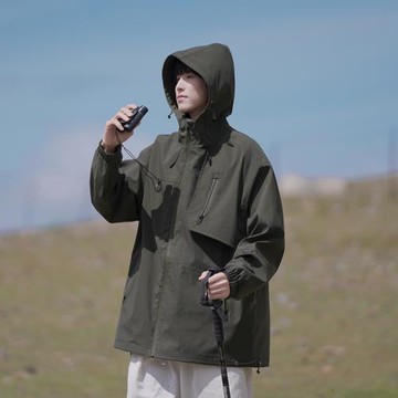 美式機能風沖鋒衣外套男春秋潮牌寬松工裝夾克戶外山系爬山登山服